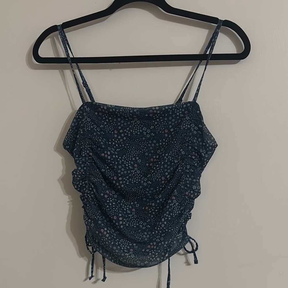 Floral Blue Cinch Tank Top